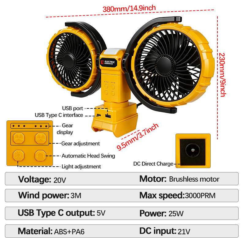 3000RPM Portable Dual Head Fan - đánh giá và giá Workshop Tools Wood